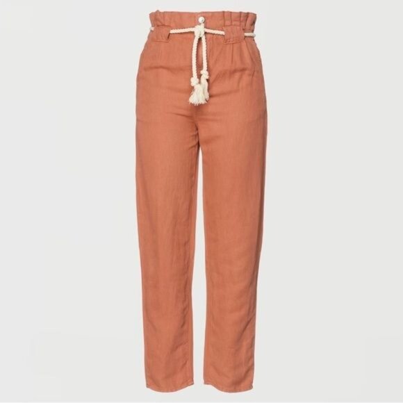 New  VERONICA BEARD Karter Linen-Cotton Belted Pants in Mocha Size 4 - Picture 6 of 15